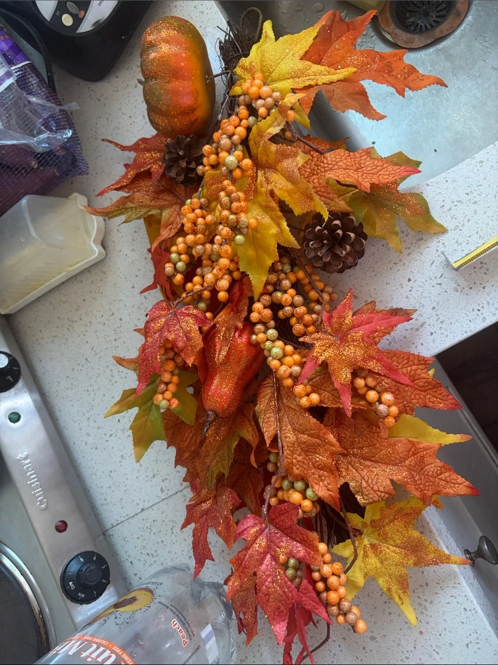 Autumn Harvest Orange Fall Hanging Swag - Seasonal Home Holiday Decor22’long 10’
